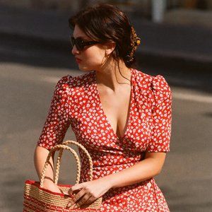 Rouje Gabin Midi Wrap Dress Red Floral Print Size 38